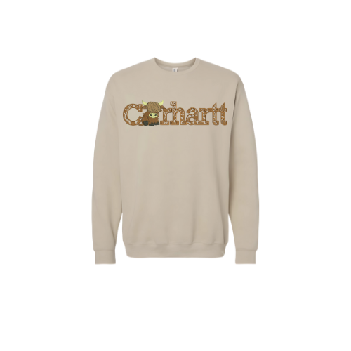 Highland Cow Crew Neck Embroidered Sweater