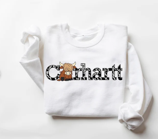 Highland Cow Crew Neck Screen Print Sweater