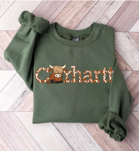 Highland Cow Crew Neck Screen Print Sweater
