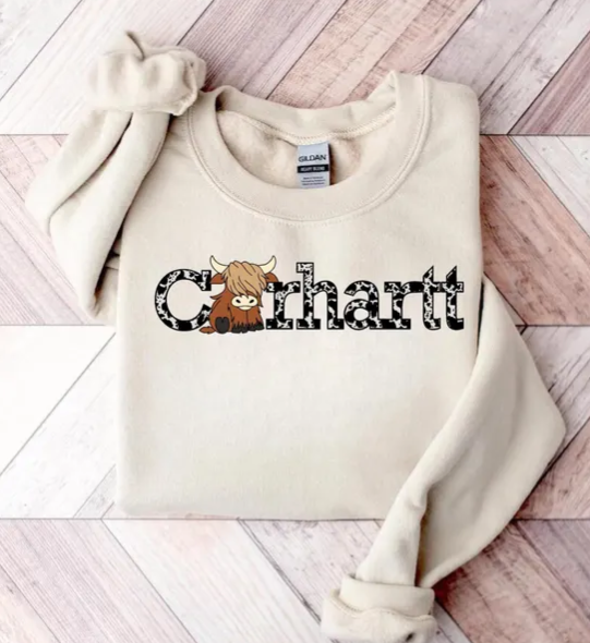 Highland Cow Crew Neck Screen Print Sweater