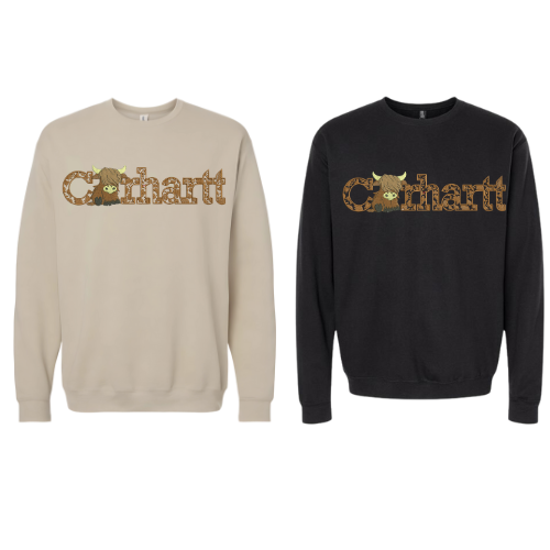 Highland Cow Crew Neck Embroidered Sweater